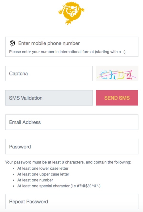 Enter mobile phone number page on SVpool.